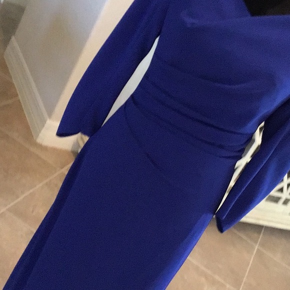 Talbot Runhof pret blue back zip gown, ruched, slit back, size 8 - Picture 5 of 14